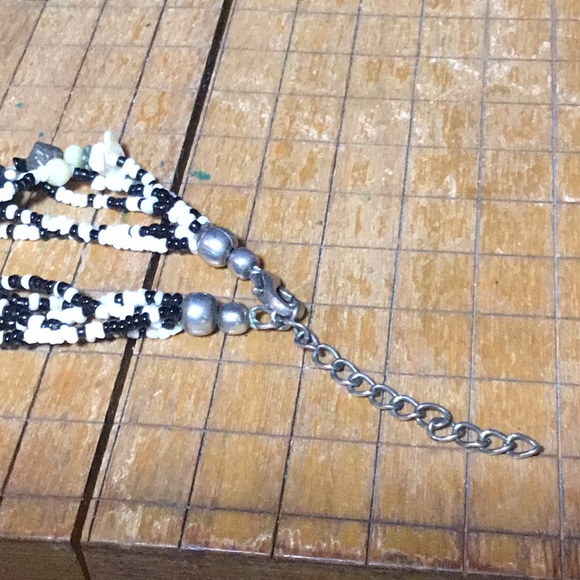 Black White Seed Beaded and Carved Beads Bohemian Necklace 18”L Adj Handmade EVC - Picture 7 of 10